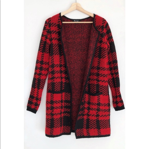 Lily Morgan Sweaters - LILY MORGAN Plaid Long Open Cardigan Sweater
